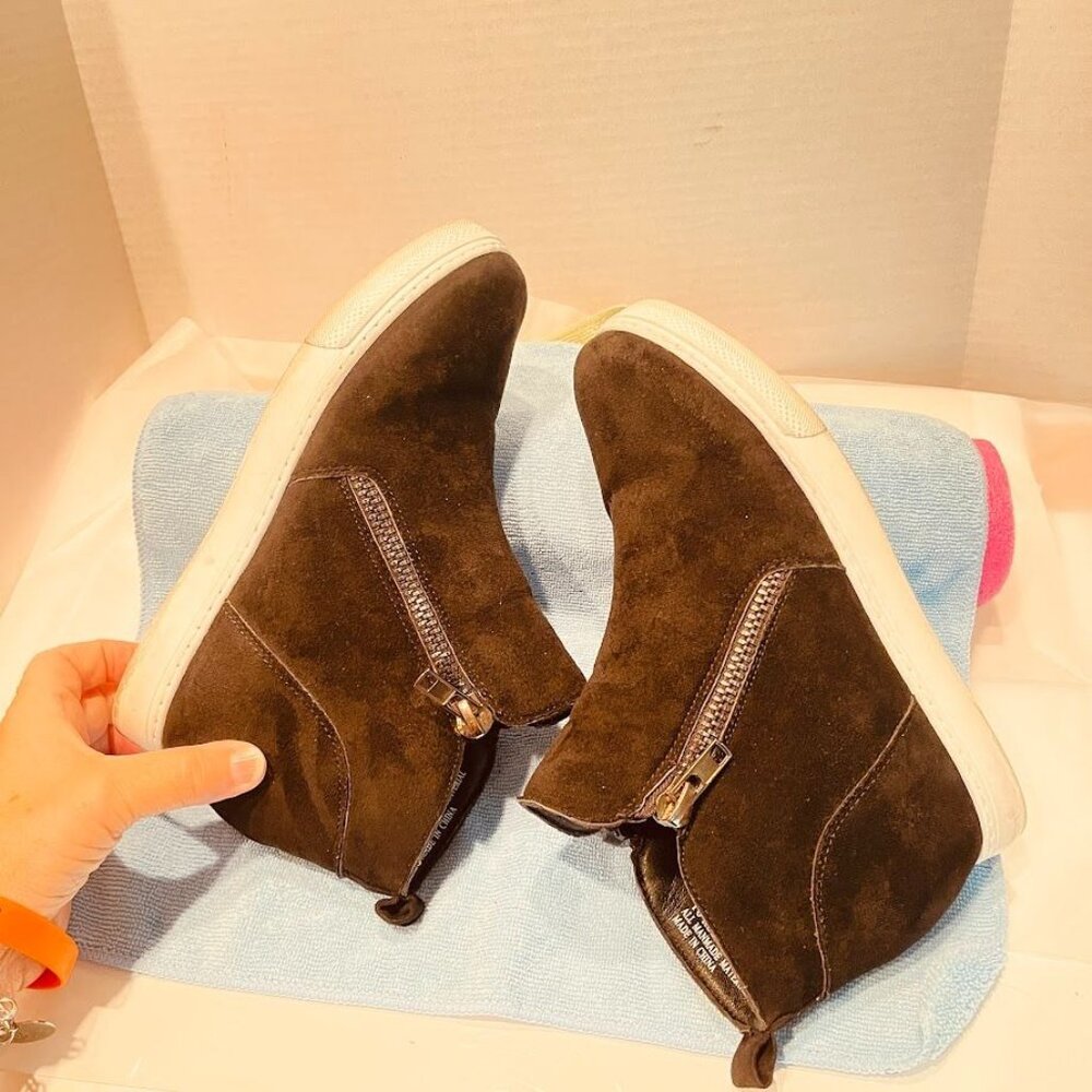 Rouge Shoes Womens Size 10 BLACK Suede Wedge Zip Ankle MID/High Top Casual - Picture 6 of 16